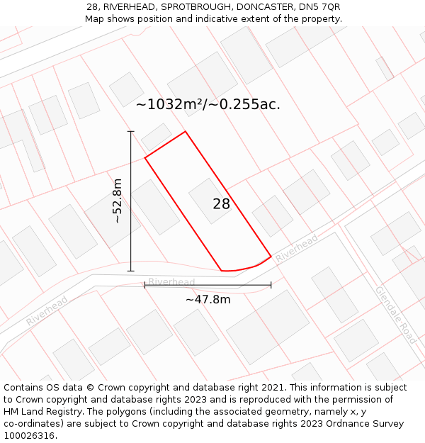28, RIVERHEAD, SPROTBROUGH, DONCASTER, DN5 7QR: Plot and title map