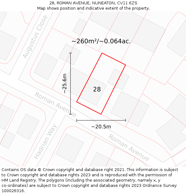 28, ROMAN AVENUE, NUNEATON, CV11 6ZS: Plot and title map