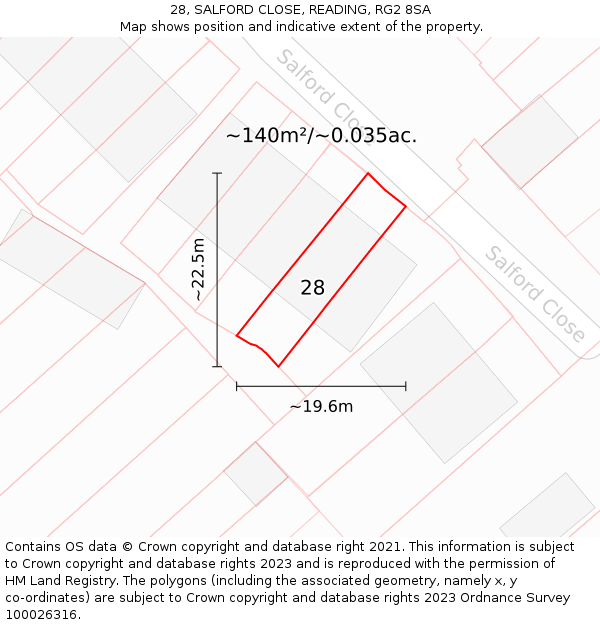28, SALFORD CLOSE, READING, RG2 8SA: Plot and title map