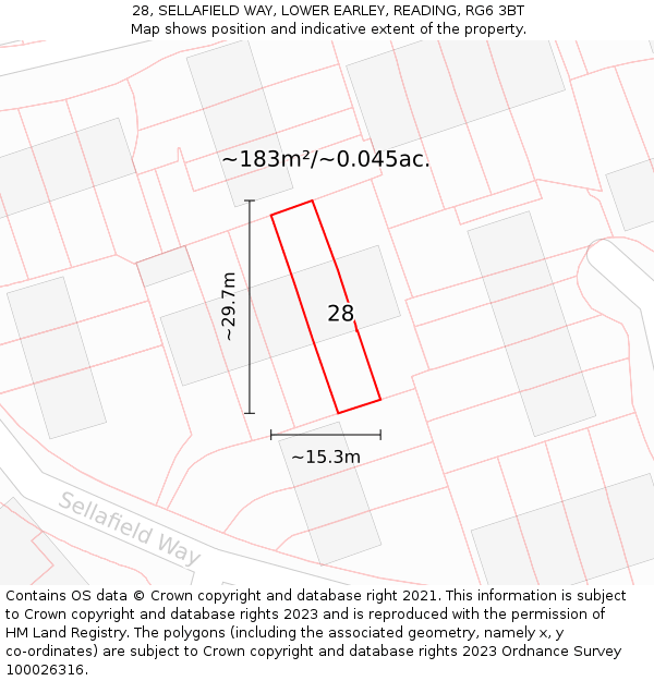 28, SELLAFIELD WAY, LOWER EARLEY, READING, RG6 3BT: Plot and title map