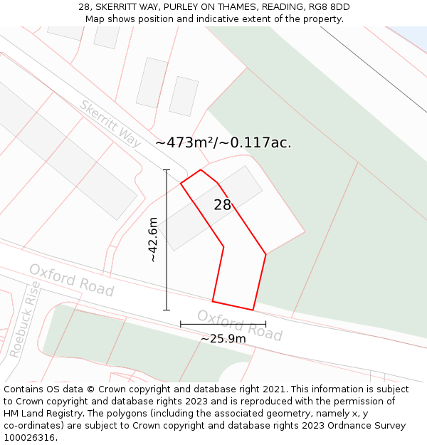 28, SKERRITT WAY, PURLEY ON THAMES, READING, RG8 8DD: Plot and title map