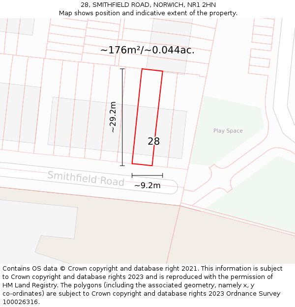 28, SMITHFIELD ROAD, NORWICH, NR1 2HN: Plot and title map