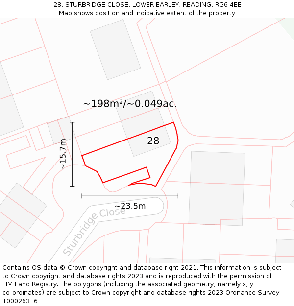 28, STURBRIDGE CLOSE, LOWER EARLEY, READING, RG6 4EE: Plot and title map