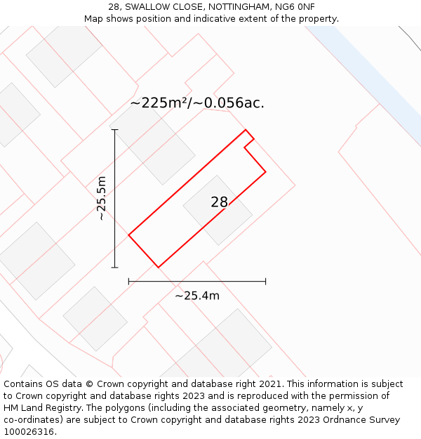 28, SWALLOW CLOSE, NOTTINGHAM, NG6 0NF: Plot and title map