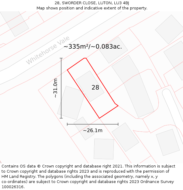 28, SWORDER CLOSE, LUTON, LU3 4BJ: Plot and title map