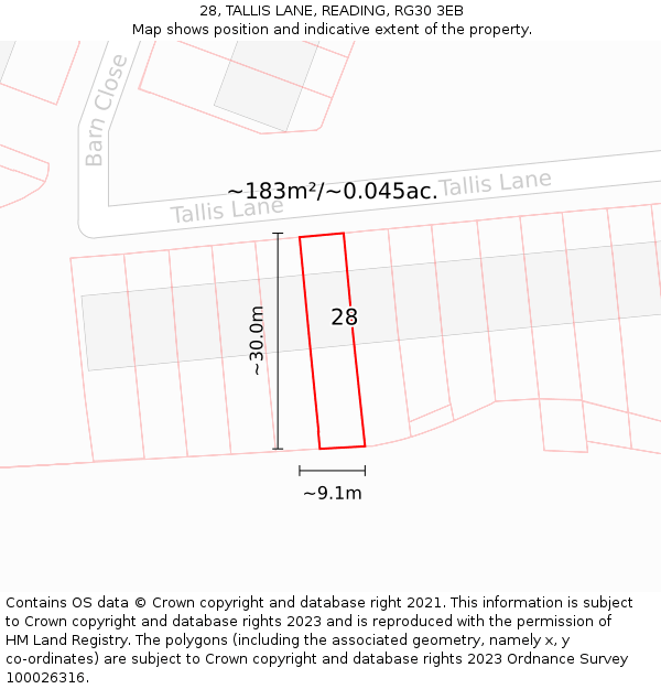 28, TALLIS LANE, READING, RG30 3EB: Plot and title map