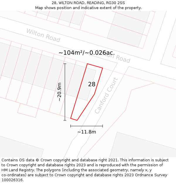 28, WILTON ROAD, READING, RG30 2SS: Plot and title map