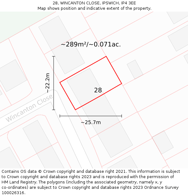 28, WINCANTON CLOSE, IPSWICH, IP4 3EE: Plot and title map