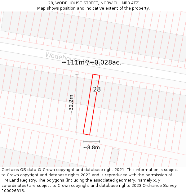 28, WODEHOUSE STREET, NORWICH, NR3 4TZ: Plot and title map