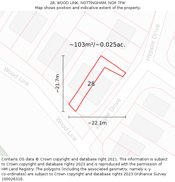 28, WOOD LINK, NOTTINGHAM, NG6 7FW: Plot and title map
