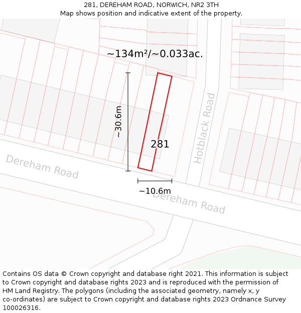 281, DEREHAM ROAD, NORWICH, NR2 3TH: Plot and title map
