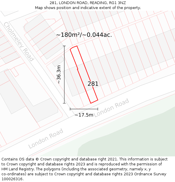 281, LONDON ROAD, READING, RG1 3NZ: Plot and title map