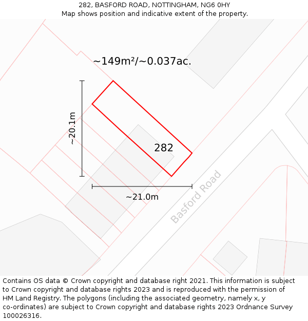 282, BASFORD ROAD, NOTTINGHAM, NG6 0HY: Plot and title map