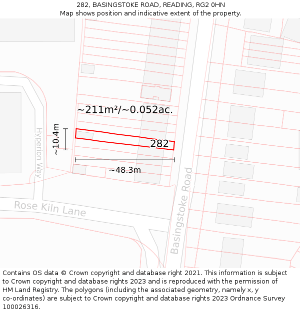 282, BASINGSTOKE ROAD, READING, RG2 0HN: Plot and title map