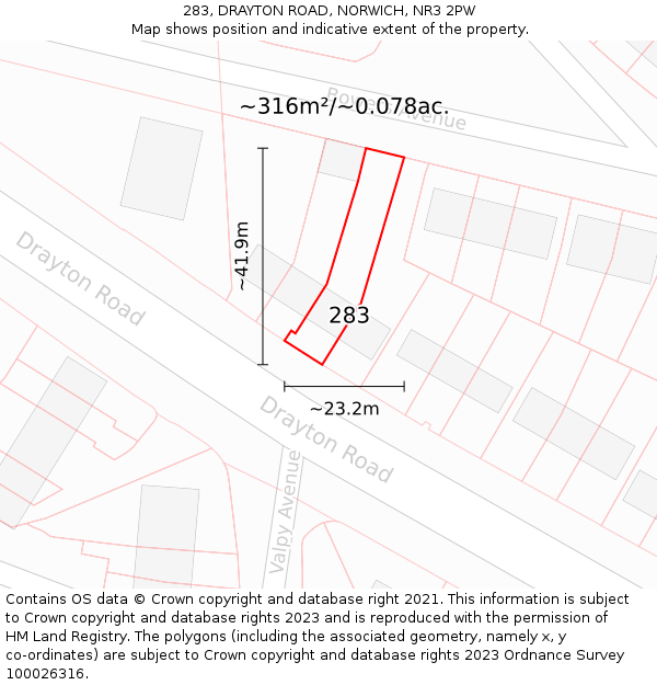 283, DRAYTON ROAD, NORWICH, NR3 2PW: Plot and title map
