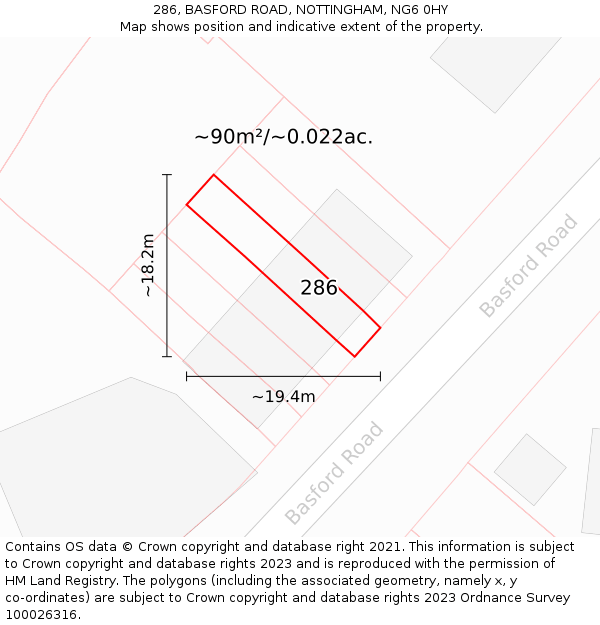 286, BASFORD ROAD, NOTTINGHAM, NG6 0HY: Plot and title map