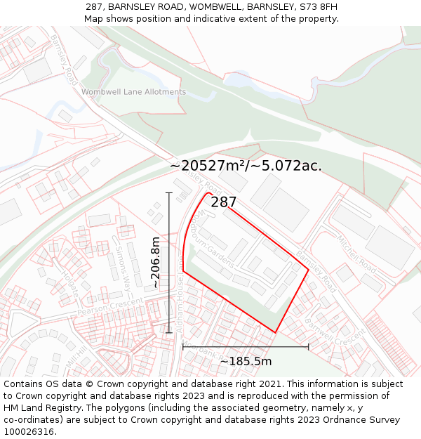 287, BARNSLEY ROAD, WOMBWELL, BARNSLEY, S73 8FH: Plot and title map