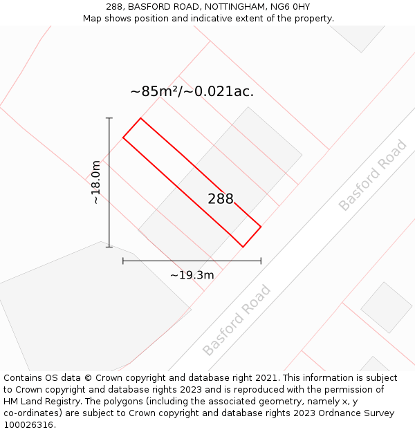 288, BASFORD ROAD, NOTTINGHAM, NG6 0HY: Plot and title map