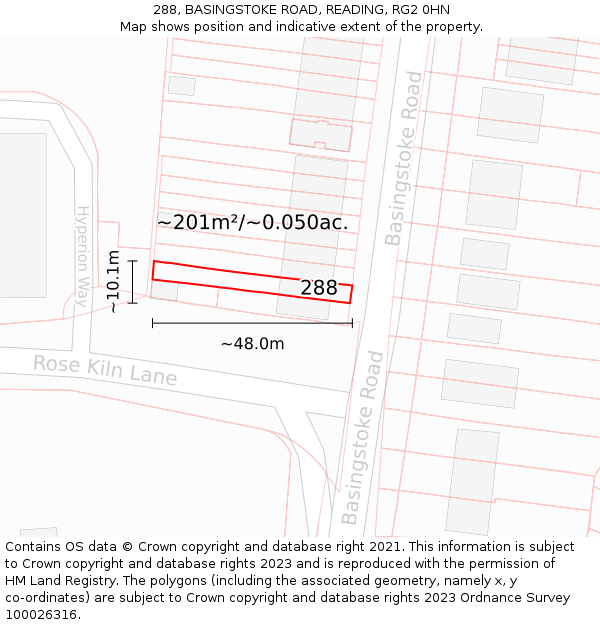 288, BASINGSTOKE ROAD, READING, RG2 0HN: Plot and title map