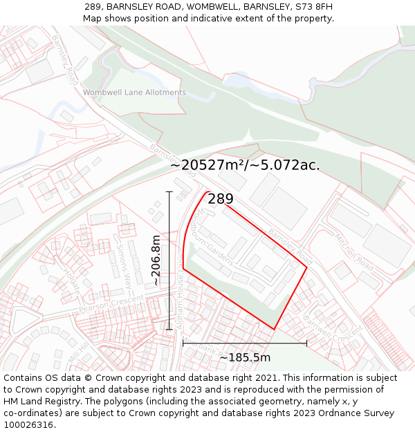 289, BARNSLEY ROAD, WOMBWELL, BARNSLEY, S73 8FH: Plot and title map