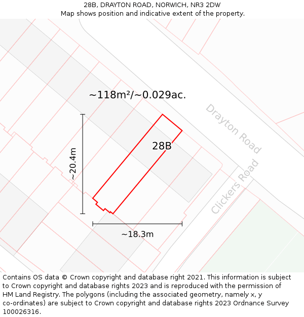 28B, DRAYTON ROAD, NORWICH, NR3 2DW: Plot and title map