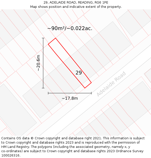 29, ADELAIDE ROAD, READING, RG6 1PE: Plot and title map