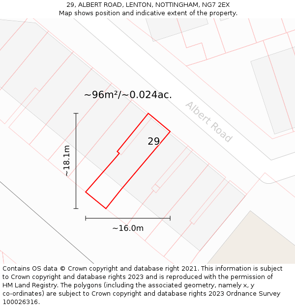 29, ALBERT ROAD, LENTON, NOTTINGHAM, NG7 2EX: Plot and title map