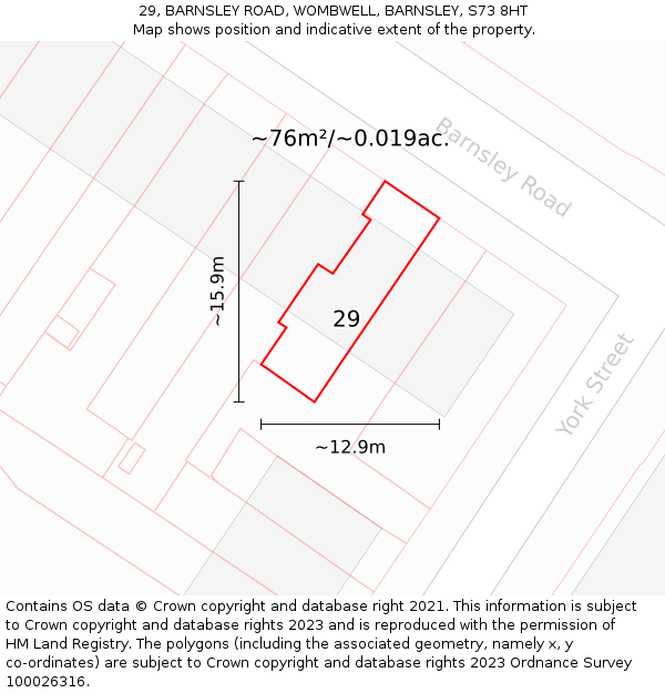 29, BARNSLEY ROAD, WOMBWELL, BARNSLEY, S73 8HT: Plot and title map