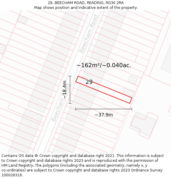 29, BEECHAM ROAD, READING, RG30 2RA: Plot and title map