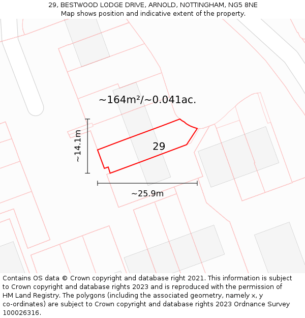 29, BESTWOOD LODGE DRIVE, ARNOLD, NOTTINGHAM, NG5 8NE: Plot and title map
