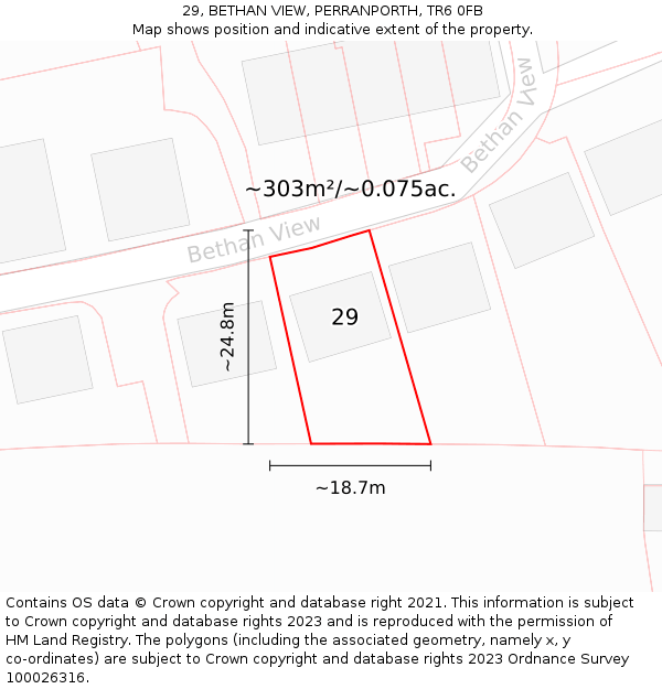 29, BETHAN VIEW, PERRANPORTH, TR6 0FB: Plot and title map