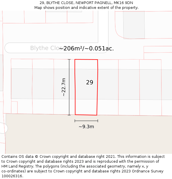 29, BLYTHE CLOSE, NEWPORT PAGNELL, MK16 9DN: Plot and title map