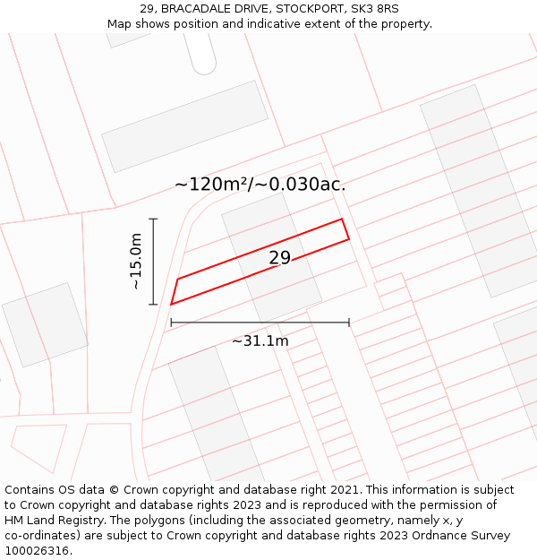 29, BRACADALE DRIVE, STOCKPORT, SK3 8RS: Plot and title map