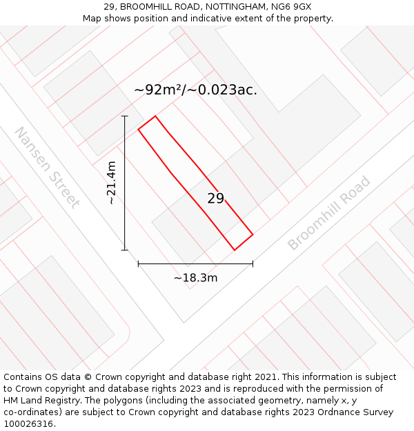 29, BROOMHILL ROAD, NOTTINGHAM, NG6 9GX: Plot and title map