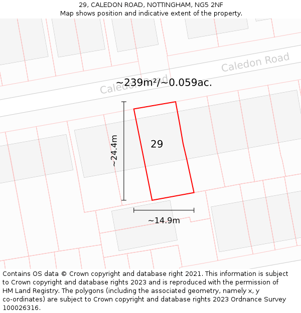 29, CALEDON ROAD, NOTTINGHAM, NG5 2NF: Plot and title map