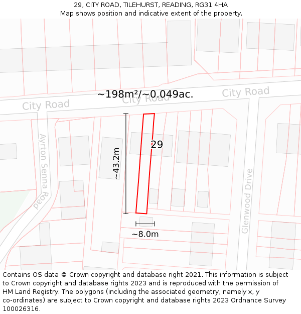 29, CITY ROAD, TILEHURST, READING, RG31 4HA: Plot and title map