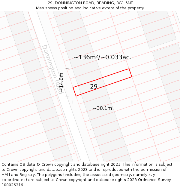 29, DONNINGTON ROAD, READING, RG1 5NE: Plot and title map