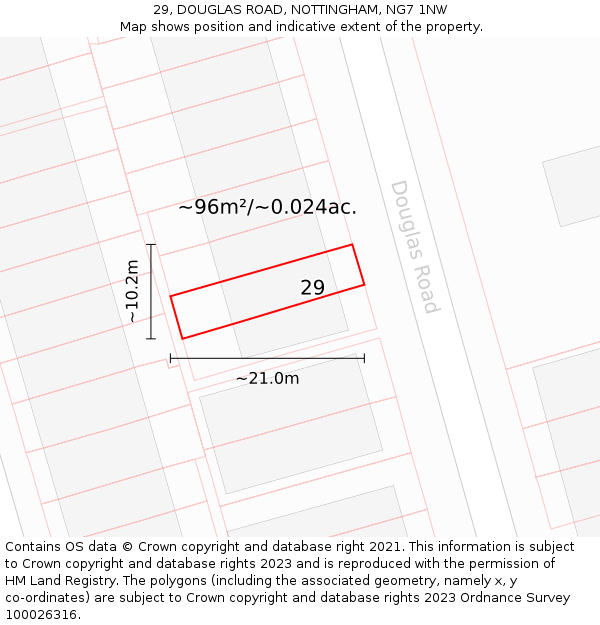 29, DOUGLAS ROAD, NOTTINGHAM, NG7 1NW: Plot and title map