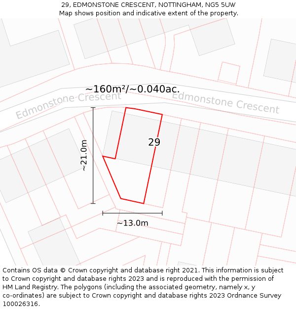 29, EDMONSTONE CRESCENT, NOTTINGHAM, NG5 5UW: Plot and title map