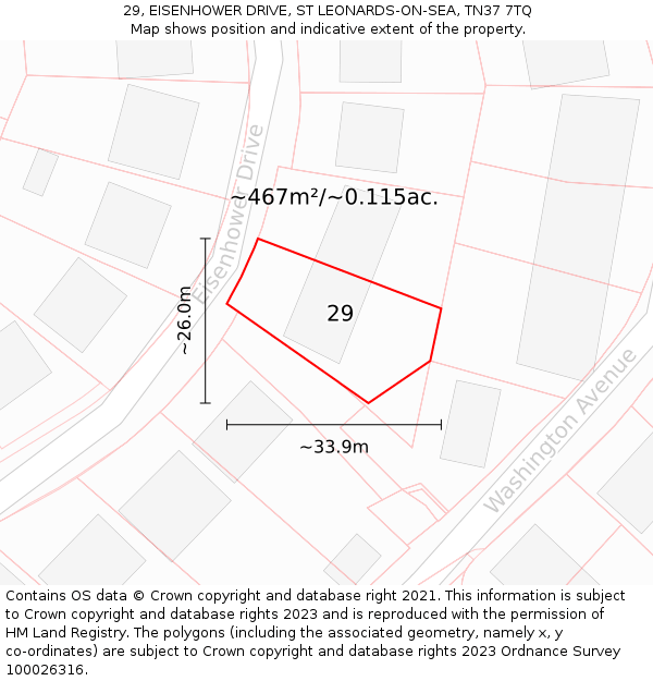 29, EISENHOWER DRIVE, ST LEONARDS-ON-SEA, TN37 7TQ: Plot and title map