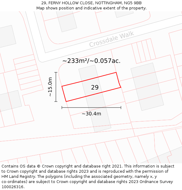29, FERNY HOLLOW CLOSE, NOTTINGHAM, NG5 9BB: Plot and title map