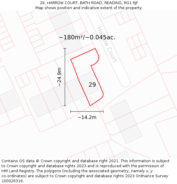 29, HARROW COURT, BATH ROAD, READING, RG1 6JF: Plot and title map