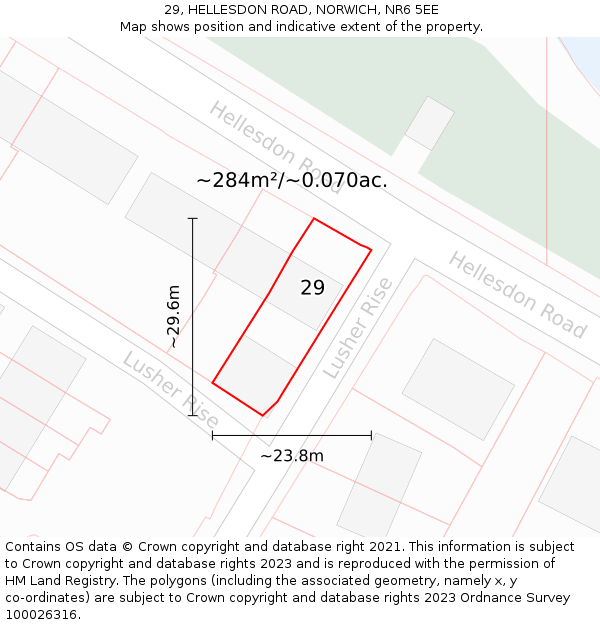 29, HELLESDON ROAD, NORWICH, NR6 5EE: Plot and title map