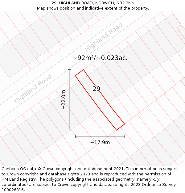 29, HIGHLAND ROAD, NORWICH, NR2 3NN: Plot and title map