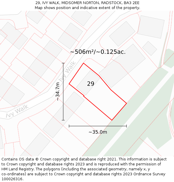 29, IVY WALK, MIDSOMER NORTON, RADSTOCK, BA3 2EE: Plot and title map