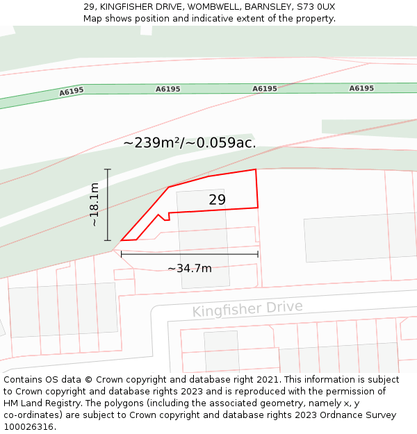29, KINGFISHER DRIVE, WOMBWELL, BARNSLEY, S73 0UX: Plot and title map