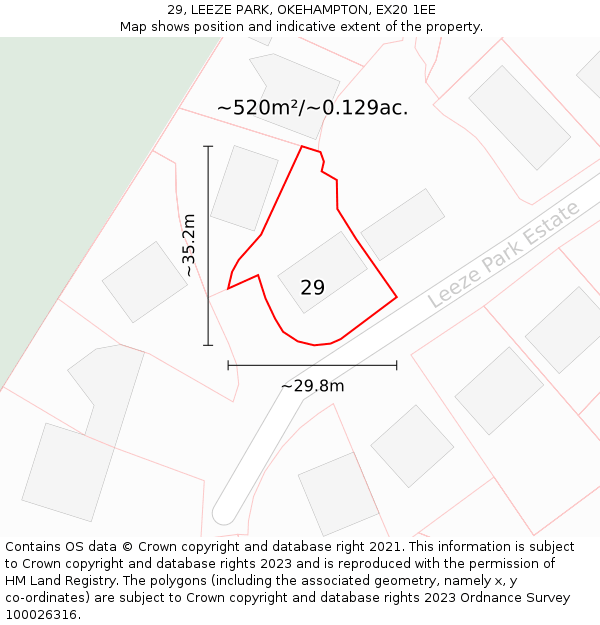 29, LEEZE PARK, OKEHAMPTON, EX20 1EE: Plot and title map