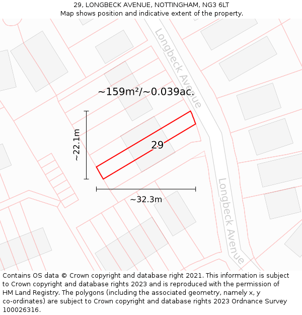 29, LONGBECK AVENUE, NOTTINGHAM, NG3 6LT: Plot and title map