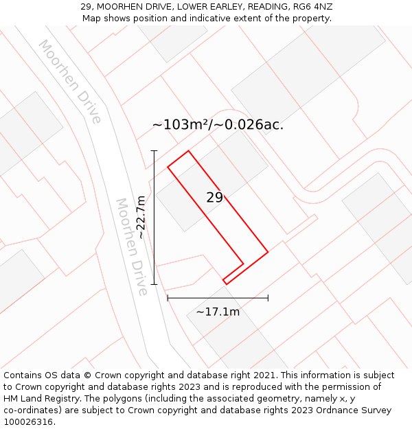 29, MOORHEN DRIVE, LOWER EARLEY, READING, RG6 4NZ: Plot and title map