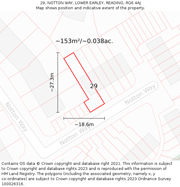 29, NOTTON WAY, LOWER EARLEY, READING, RG6 4AJ: Plot and title map